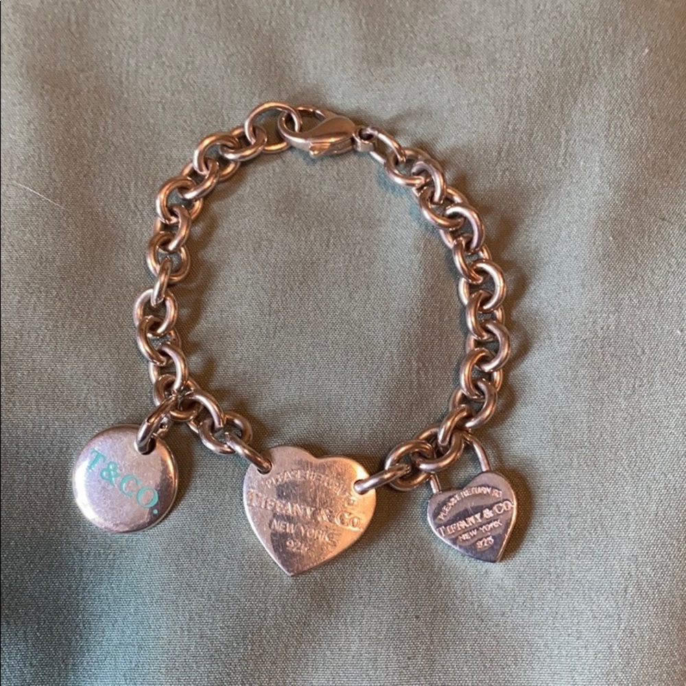 Tiffany and Co Heart Charm Bracelet w 2 Charms